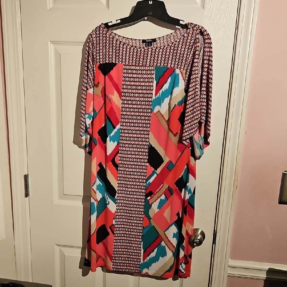 XOXO Large Vibrant Patterned Dress with Red and Teal